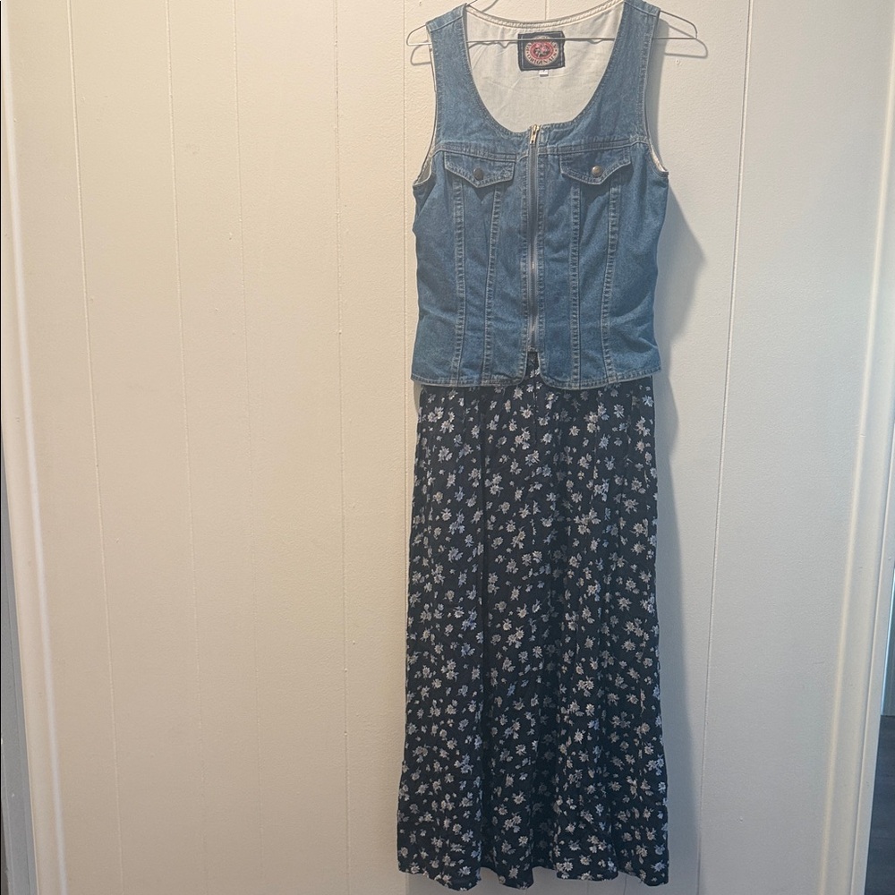Denim Vest with Floral Maxi Dress